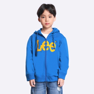 LEE KIDS เสื้อคลุมฮู้ดดี้มีซิปผู้ชาย / ผู้หญิง คอลเลคชั่น Iconic Logo ทรง REGULAR รุ่น LK F123UZIPN04 สีน้ำเงิน