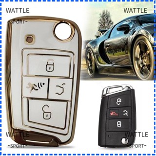 Wattle เคสกุญแจรีโมตรถยนต์ TPU แบบนิ่ม 4 ปุ่ม อุปกรณ์เสริม สําหรับ VW Volkswagen Golf VII Mk7 GTI Jetta