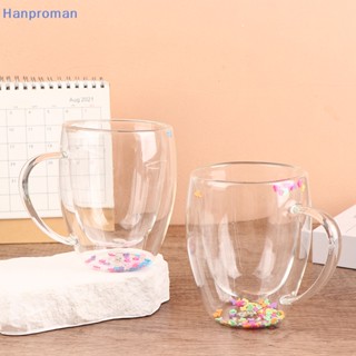 Hanproman&gt; แก้วเครื่องดื่ม ชา กาแฟ แบบใส แต่งกลิตเตอร์ดาว สองชั้น พร้อมหูจับ 1 ชิ้น