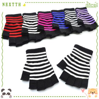 Nextth ถุงมือผ้าถัก ลายทาง ให้ความอบอุ่น ใส่สบาย ไร้นิ้ว สําหรับนักเรียน