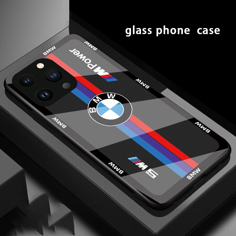 พร้อมส่ง# เคสโทรศัพท์มือถือกระจกนิรภัย ลาย BMW ป้องกันลายนิ้วมือ สําหรับ IPhone 13 12 11 14 15 Pro Max Mini XR XS Plus