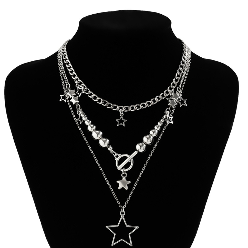 XY 3 ชิ้นโบฮีเมีย Layered Star สร้อยคอ Choker CHAIN Y2K Hollow Star Fringe Clavicle CHAIN แฟชั่นเครื