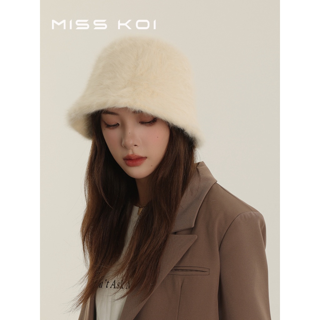 Misskoi [พร้อมส่ง] หมวกบักเก็ต ผ้าถัก ให้ความอบอุ่น สีขาว เข้ากับทุกการแต่งกาย แฟชั่นฤดูใบไม้ร่วง ฤดูหนาว สไตล์เกาหลี สําหรับผู้หญิง