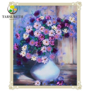 Tarsureth ชุดเย็บปักถักร้อย ลายดอกไม้สีม่วง DIY สําหรับตกแต่งผนัง ห้องนั่งเล่น