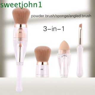 Sweetjohn 3 in 1 แปรงแต่งหน้า แปรงอายแชโดว์ แปรงเขียนคิ้ว อายไลเนอร์ รองพื้น 4 in 1 ชุดแปรงแต่งหน้า ฟองน้ําแต่งหน้า All in One บลัชออน แป้ง คอนซีลเลอร์ เครื่องมือความงาม การเดินทาง