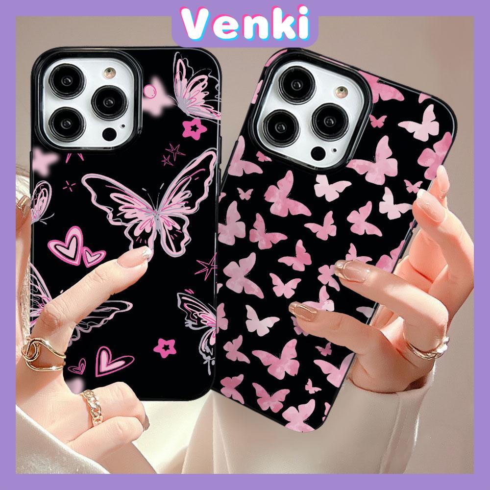 VENKI - เข้ากันได้สำหรับ 15 เคสไอโฟน11 iphone 11เคสโทรศัพท์ TPU สีดำเคสลูกอมกันกระแทกกล้องป้องกันนุ่มสีชมพูรักผีเสื้อเข้ากันได้กับ iPhone 15 14 13 12 PRO MAX XR XS 7 8 PLUS