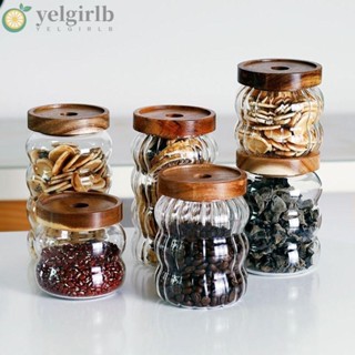 Yelgirlb โหลแก้วปิดผนึก พร้อมฝาปิดไม้ สําหรับใส่ชา กาแฟ น้ําตาล อาหาร