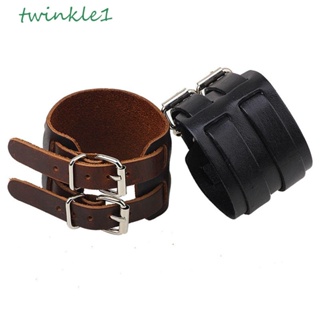 Twinkle1 สร้อยข้อมือ หนัง PU หัวเข็มขัดโลหะ แฟชั่นเรียบง่าย สไตล์เกาหลี สําหรับผู้ชาย