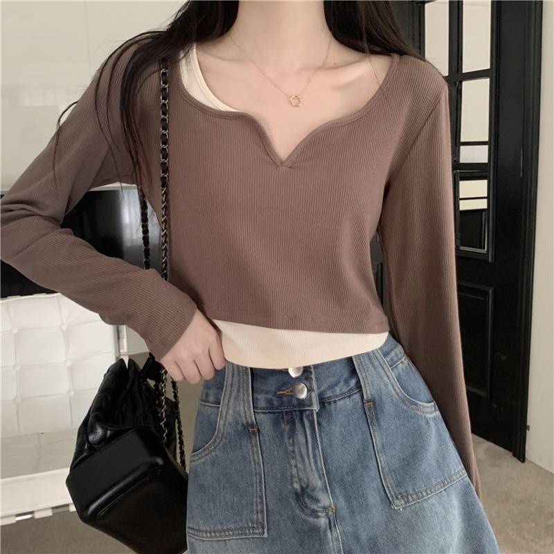 CHUNYU OUTLETS เสื้อแขนยาวผู้หญิงครอป y2k 60106-1#