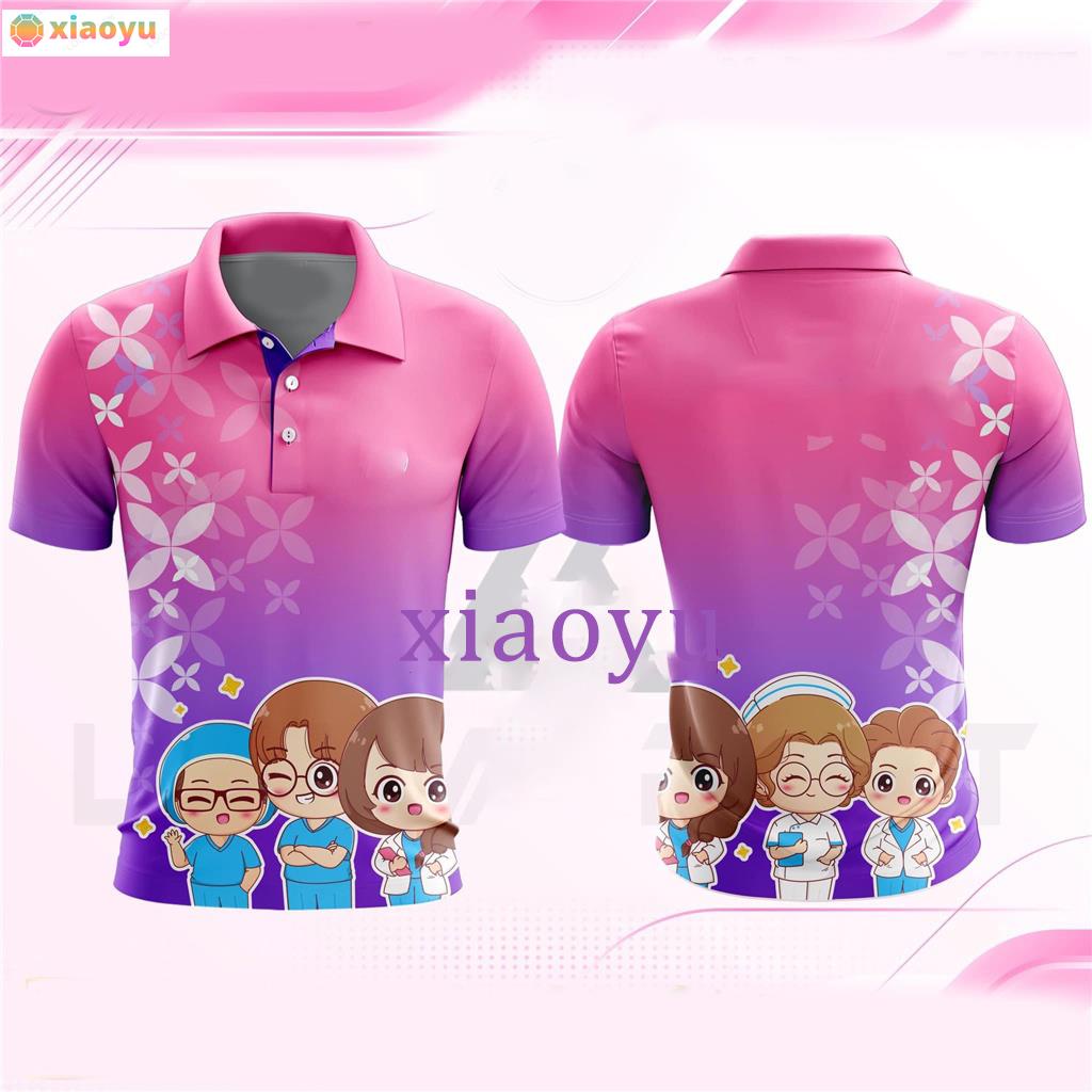 เสื้อโปโลที่มีตราสาธารณสุข การ์ตูนรุ่น Q รูปแบบแพทย์น่ารัก ； เหมาะสำหรับสุภาพบุรุษและสุภาพสตรี ； ขนาด XS-3XL (ในสต็อก)