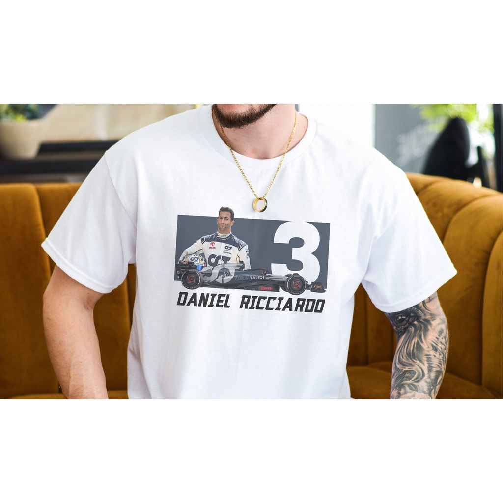 เสื้อยืด Daniel Ricciardo F1 3, เสื้อแข่งสูตร One, เสื้อผ้า Motorsport F1, เสื้อยืด AlphaTauri F1