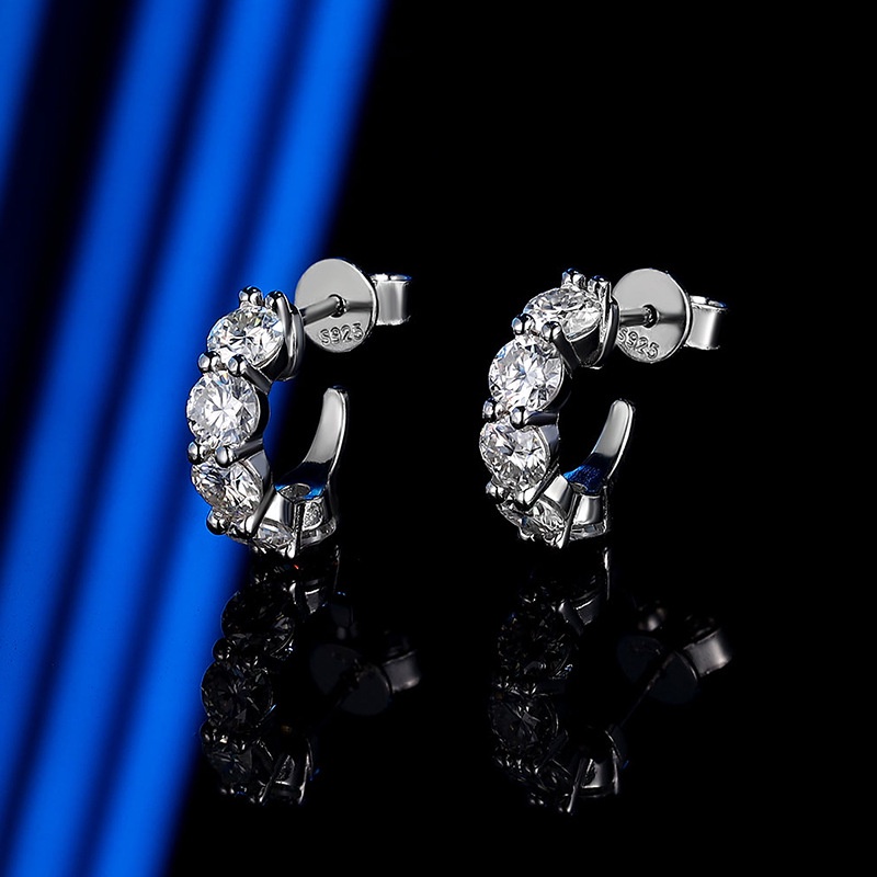 Real Moissanite ต่างหูห่วงเงินแท้ 925 ทรงกลม 3 มม. 4 มม. สีขาว หรูหรา พร้อมใบรับรอง GRA ผ่านการทดสอบ สําหรับหมั้น งานแต่งงาน งานวันเกิด