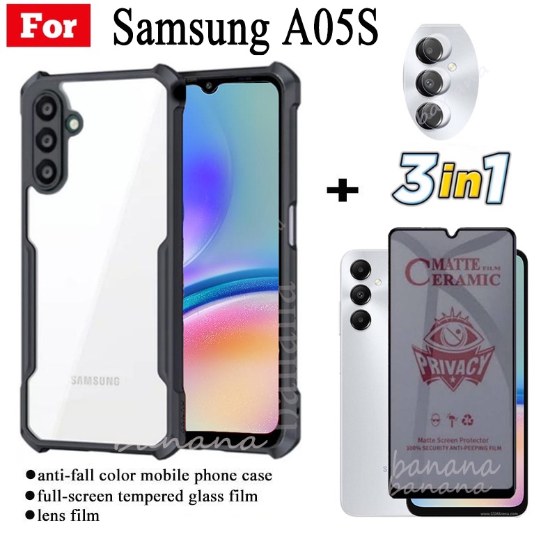 3 in 1 Samsung A05 A05S เคสโทรศัพท์กันกระแทกสําหรับSamsung A 05s A0 5 Anti Spy SoftเซรามิคMatteความเ