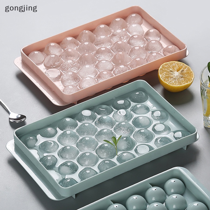 Gong 1 ชิ้น 3D ถาดกลมพร้อมฝาปิดแม่พิมพ์น้ําแข็งสไตล์ทรงกลมพลาสติก th