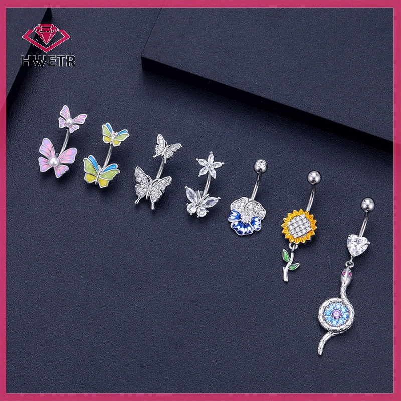 Hwetr จิวสะดือ เหล็ก รูปผีเสื้อ เครื่องประดับ สําหรับผู้หญิง