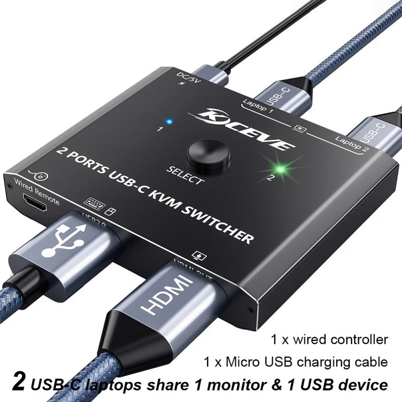 KVM USB Switch Selector 2 In 2 Out Switcher Type C Laptop Computer Share HD Monitor HDMI-Compatible 
