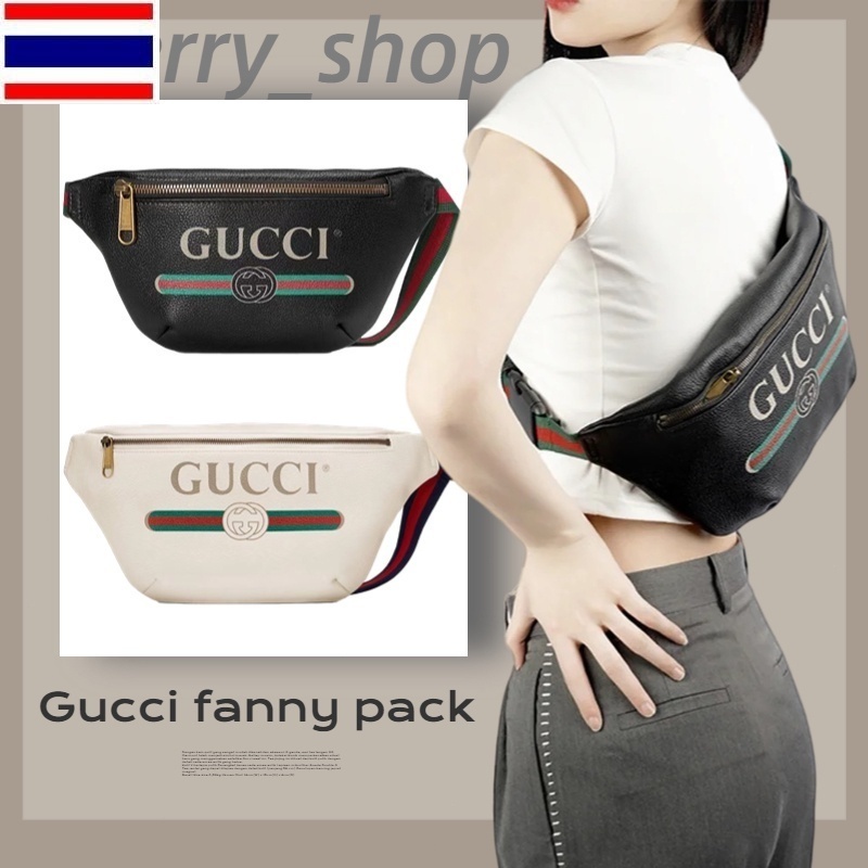 New 🍒กุชชี่ Gucci print leather belt bag 🍒กระเป๋าคาดเอว กระเป๋าคาดหน้าอก K70H