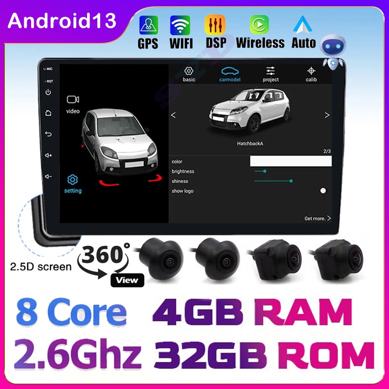 จอแอนดรอยด์ติดรถยนต์  8 Core 4G+32G DSP 2DIN Android พร้อมกล้อง 360 รองรับ WIFI GPS บลูทูธ วิทยุ FM Kereta สําหรับรถยนต์