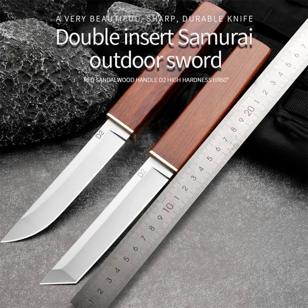 HUANGFU 2PC  D2 Steel Outdoor Knife Wilderness Survival Adventure Rescue Knife Fixed Blade Hunting K