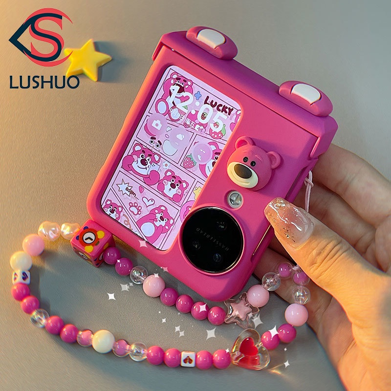 Lushuo เคสโทรศัพท์มือถือ ฝาพับ ลายหมีน่ารัก 3 in 1 พร้อมสายคล้องมือ สําหรับ OPPO Find n3 N2 Find N2 n3 findn2 3