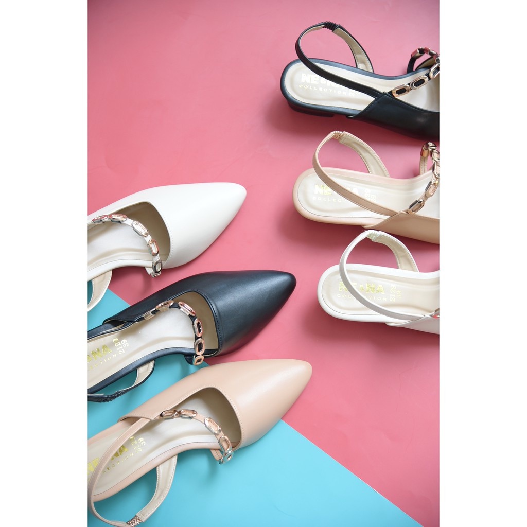 รองเท้าทำงาน รองเท้าเเฟชั่นผู้หญิงเเบบคัชชูเปิดส้นเท้าส้นเตี้ย No. 2129 NE&amp;NA Collection Shoes