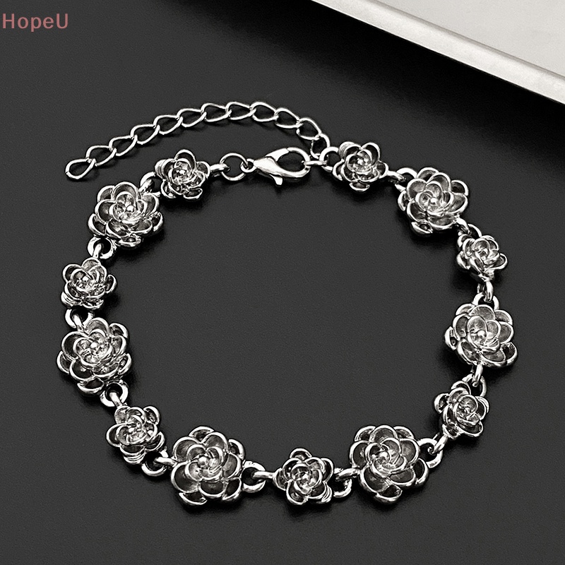 [HopeU] สร้อยข้อมือโซ่ โลหะผสม จี้ดอกกุหลาบ สไตล์วินเทจ ย้อนยุค เครื่องประดับแฟชั่น สําหรับผู้หญิง
