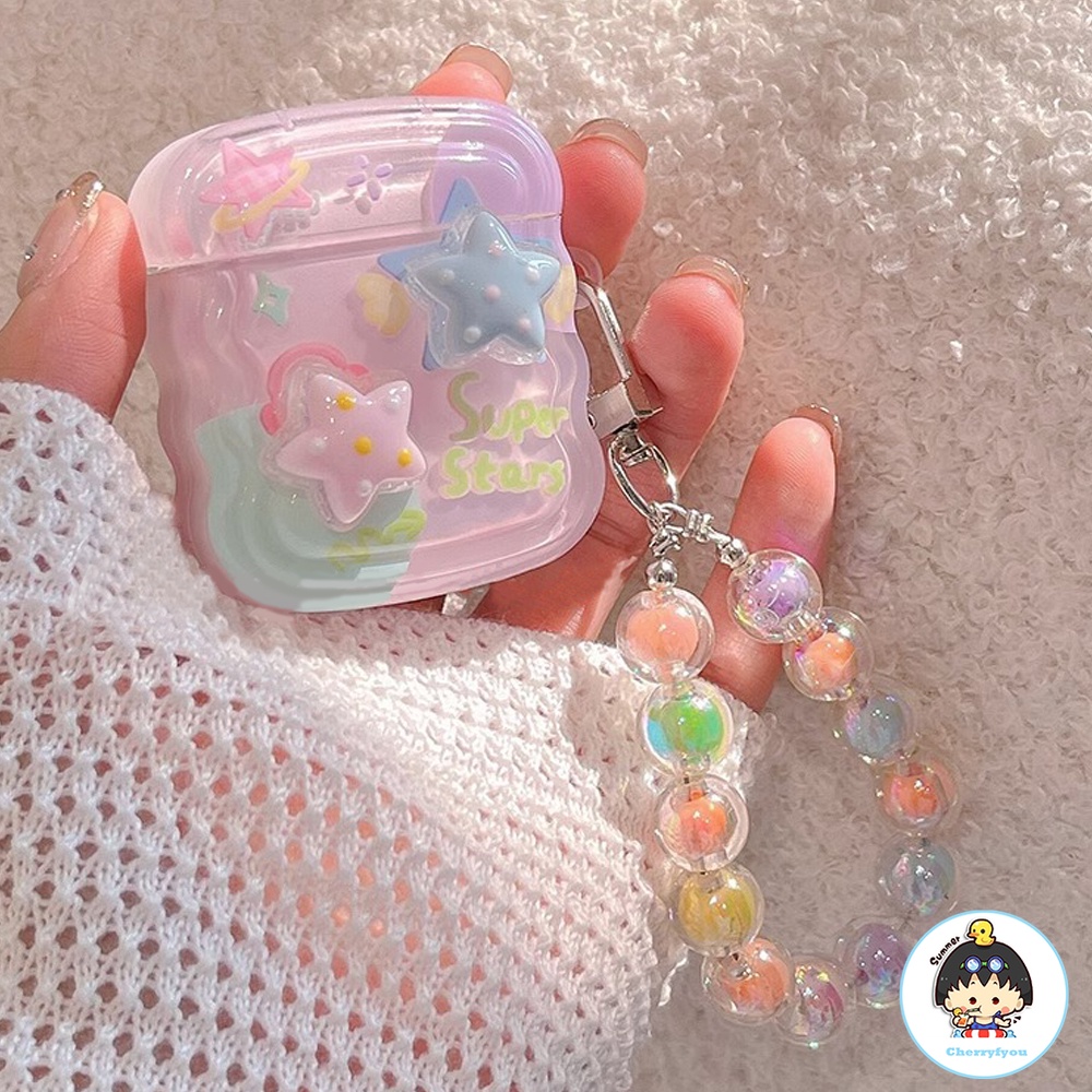 เคสหูฟังบลูทูธไร้สาย ซิลิโคนแข็ง ลายดาว 3D ประดับมุก สําหรับ Airpods 1 2 3 pro 2