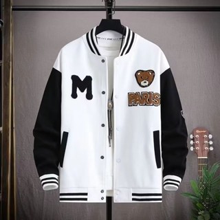 Simple Letter เย็บปักถักร้อย Varsity Jacket Casual หลวมแจ็คเ…