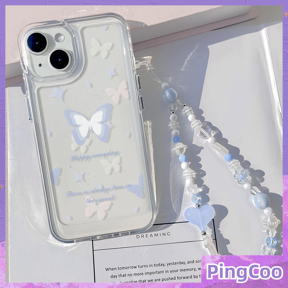 Pingcoo - เข้ากันได้สำหรับ เคส iphone 11 15 เคสไอโฟน11 เคส iPhone เคสใส TPU นุ่มเคสไฟฟ้าปุ่มเชือกเส้นเล็กสร้อยข้อมือโดปามีนผีเสื้อสีฟ้าเข้ากันได้กับ 14 13 12 PRO MAX XR XS 8