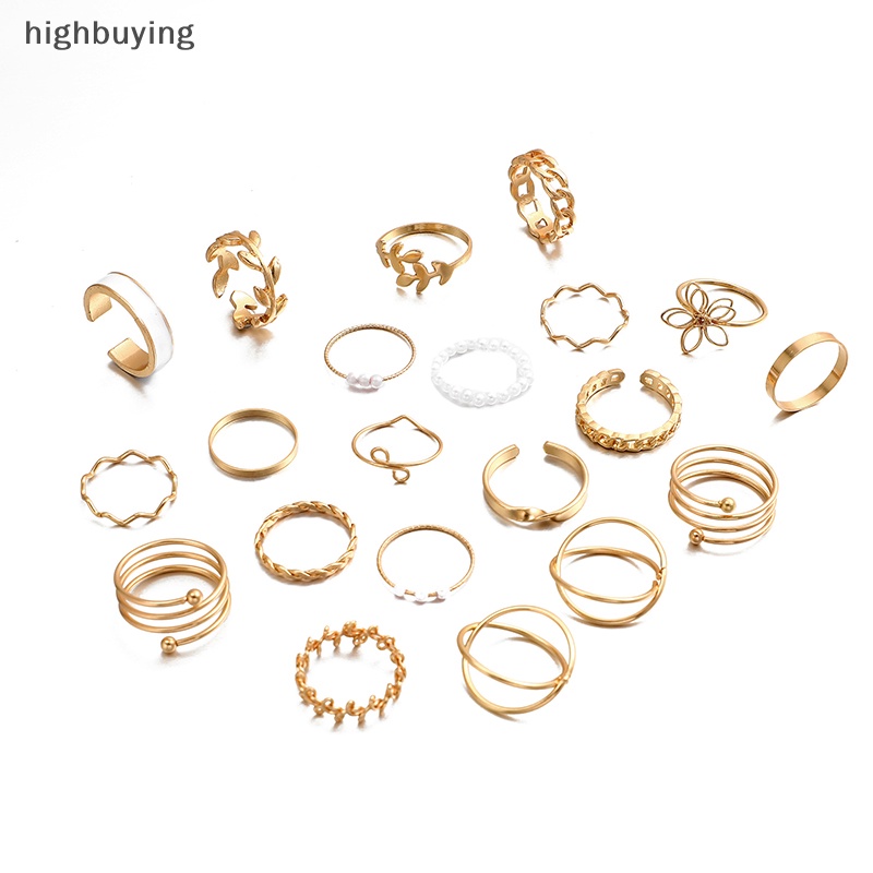 [highbuying] 24 ชิ้น วินเทจ สีทอง สีเงิน แหวนหัวใจ สําหรับผู้หญิง ผีเสื้อ ใบไม้ มุก ดอกไม้ แหวนเรขาคณิต อินเทรนด์ เครื่องประดับนิ้ว ใหม่ พร้อมส่ง