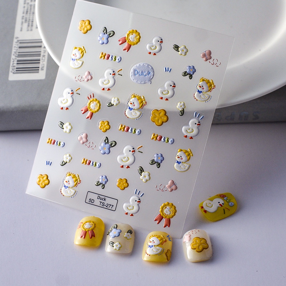 WYH สติกเกอร์ ลายนูน รูปเป็ดน่ารัก 5D สําหรับติดตกแต่งเล็บ สติ๊กเกอร์ติดเล็บ สติ๊กเกอร์แปะเล็บ