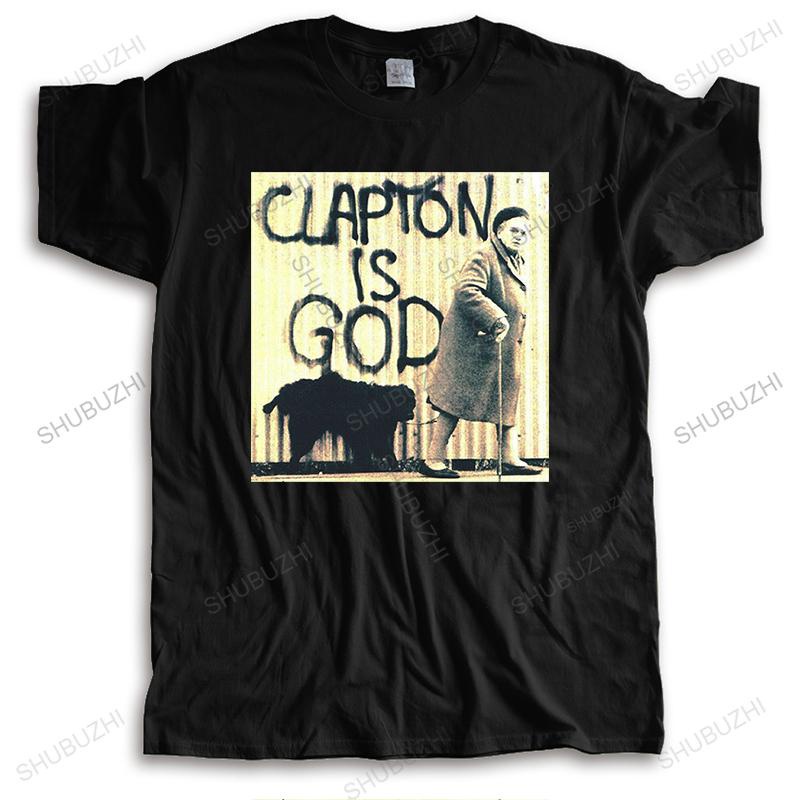 พิมพ์ลาย เสื้อยืดลําลอง ผ้าฝ้าย 100% แขนสั้น คอกลม พิมพ์ลาย Eric Clapton Clapton Is God ทรงหลวม สีดํ