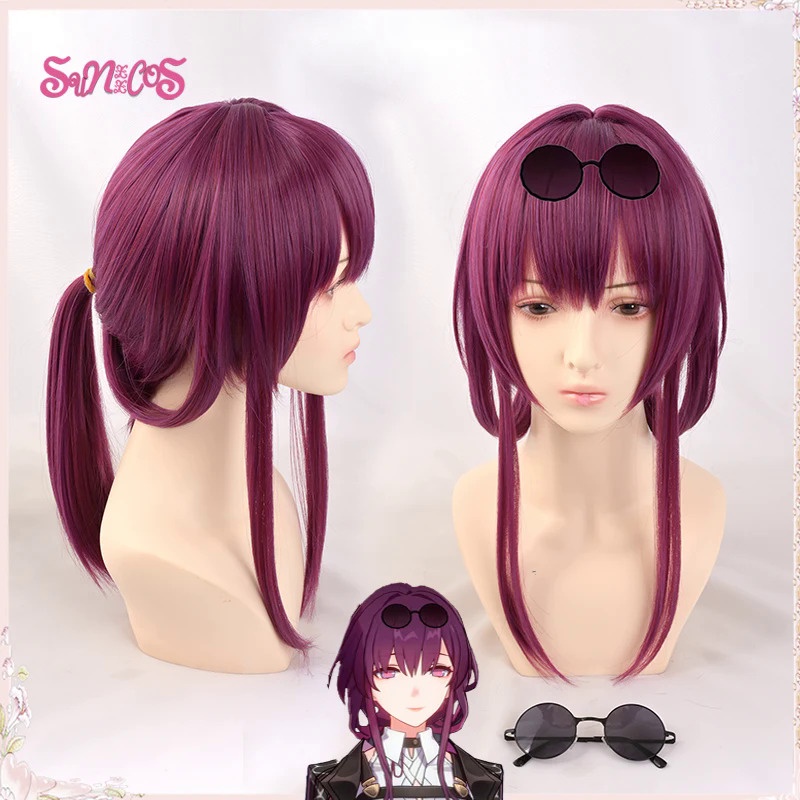 SUNXXCOS Kafka คอสเพลย์วิกผม 43 ซม.วิกผม Rose สีม่วง Honkai Star Rail Kafka ความร้อนทนวิกผมสังเคราะห