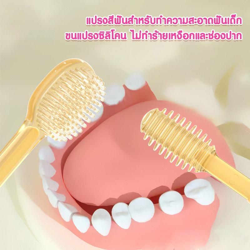 แปรงสีฟันซิลิโคน พร้อมฝาปิด ขนแปรงนุ่ม ทําความสะอาดลิ้น สําหรับเด็กทารกแรกเกิด 0-18 เดือน 2 ชิ้น ต่อชุด