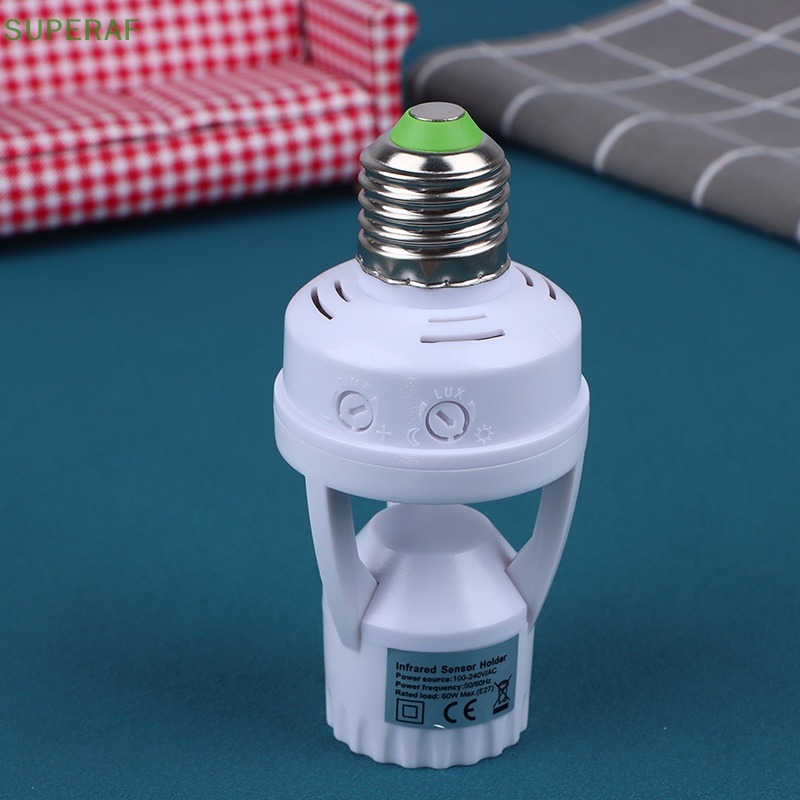 Superaf ซ็อกเก็ตแปลง AC100-240V E27 พร้อมเซนเซอร์จับการเคลื่อนไหว PIR ฐานหลอดไฟ LED 1 ชิ้น