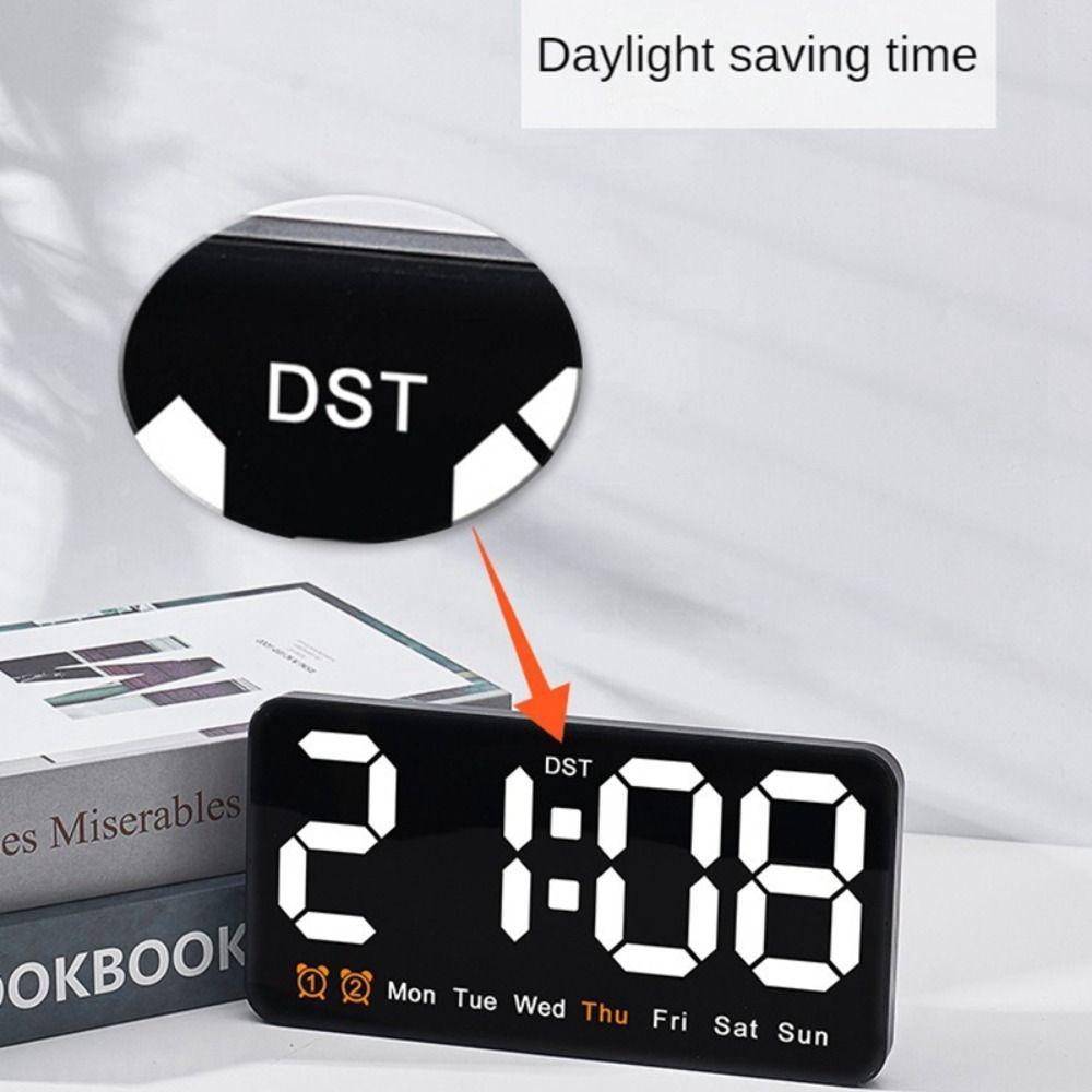 Trendyzone นาฬิกาดิจิทัลอิเล็กทรอนิกส์ LED แสดงวันที่ อุณหภูมิ บ้าน อเนกประสงค์ DST แบบติดผนัง3