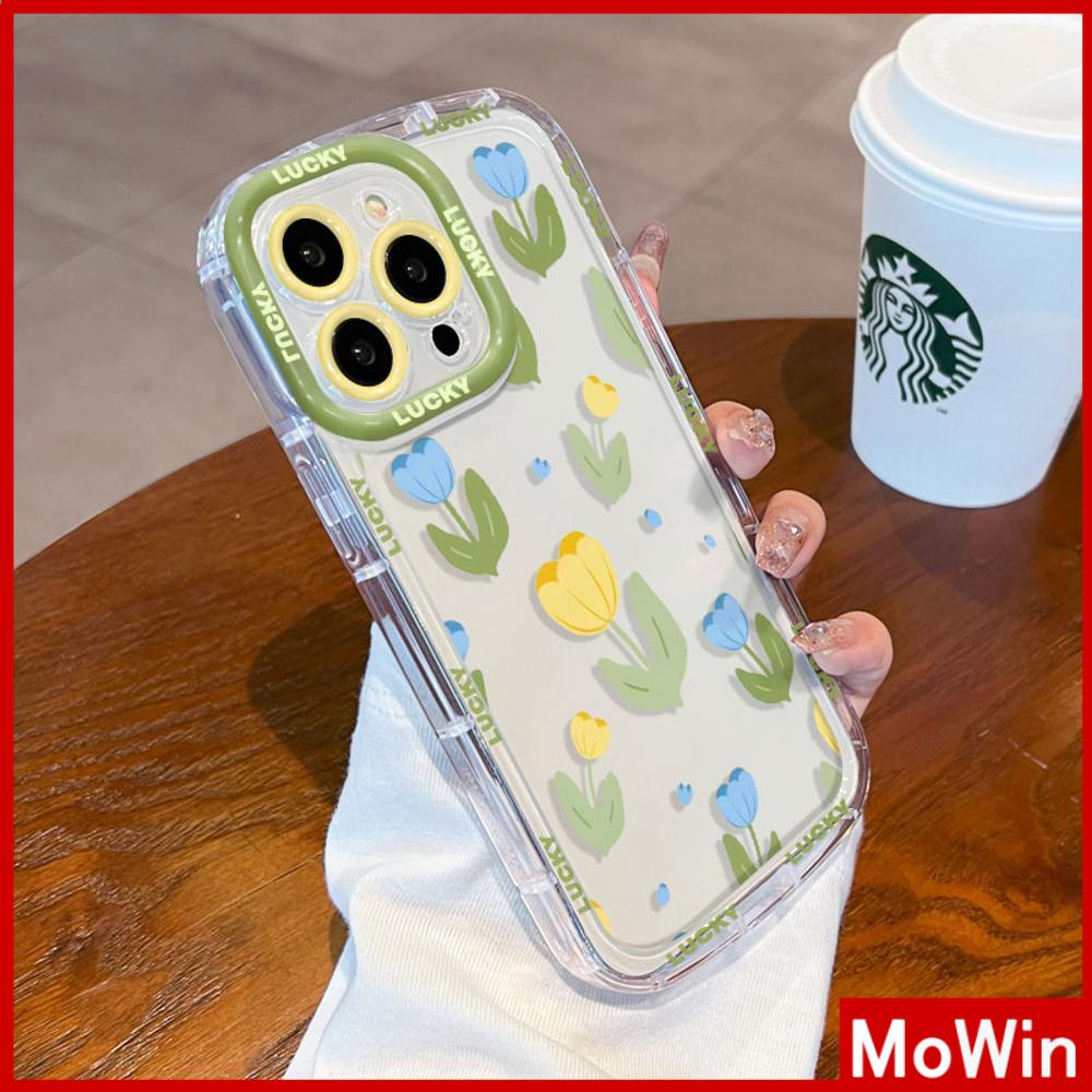 Mowin - เข้ากันได้สำหรับ 15 เคสไอโฟน11 เคส iphone 11 เคส 15 pro max สดใสเงาใสกรณีถุงลมกันกระแทกนุ่ม TPU ดอกไม้ดอกทิวลิปสีฟ้าเข้ากันได้กับ 14 PRO MAX 13 12 XR XS 7 พลัส 8 พลัส