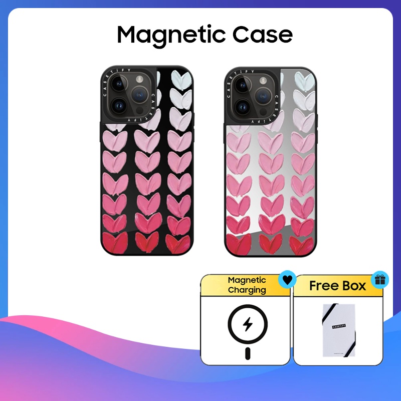 Casetify เคสพลาสติก Pc แข็ง ลายภาพวาดสีน้ํามัน รูปหัวใจ สีชมพู สําหรับ iPhone 11 12 13 14 15 Plus Pro Max