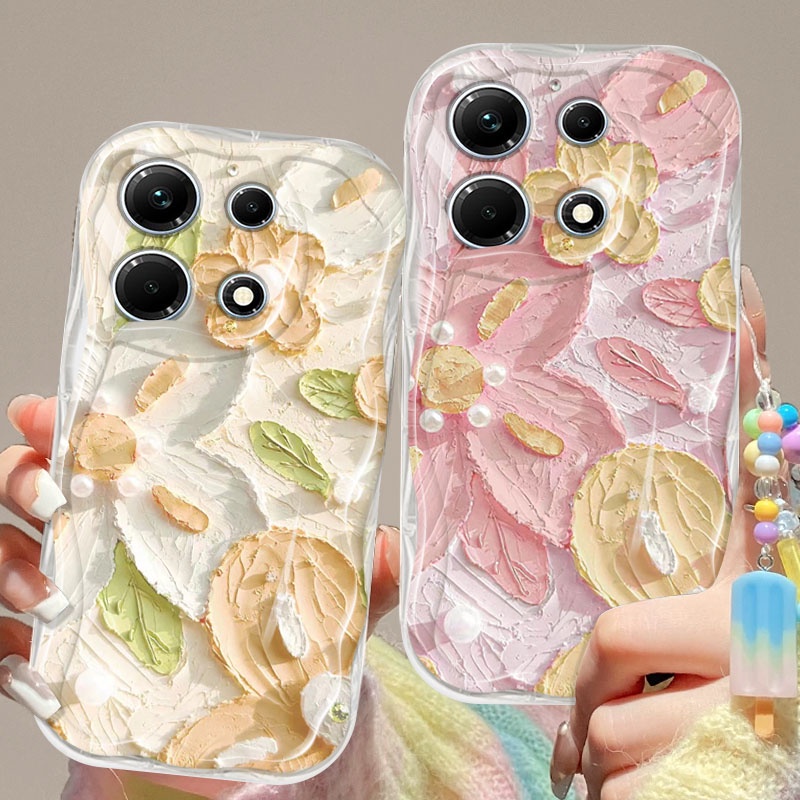 เคสโทรศัพท์มือถือแบบใส กันกระแทก ลายดอกไม้ ไอศกรีม พร้อมสายคล้องมือ สําหรับ Xiaomi Redmi Note 13 Pro 4G 5G Note 13 Pro Plus Note 13 Pro+ Poco M6 Pro 4G Poco X6 5G