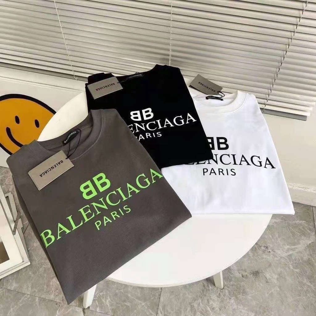 Balenciaga ใหม่ เสื้อยืดลําลอง ผ้าฝ้าย แขนสั้น พิมพ์ลาย Double B ทรงหลวม อเนกประสงค์ แฟชั่นฤดูร้อน สําหรับผู้ชาย และผู้หญิง 240102