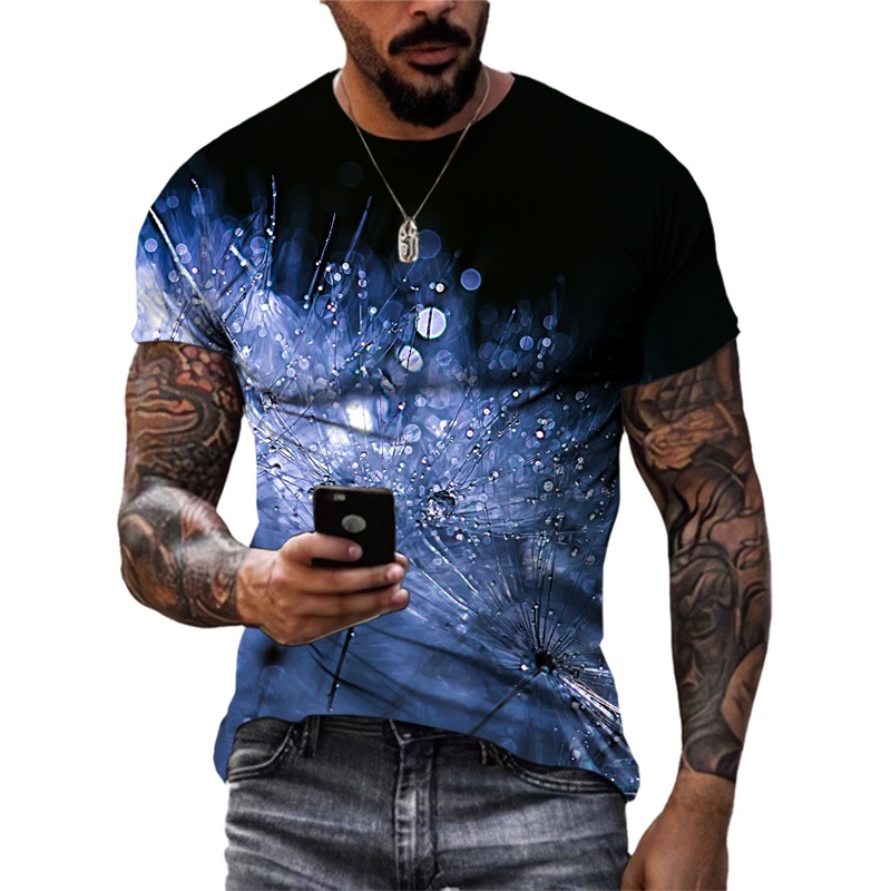 ใหม่ Creative Morning Dew หญ้ากราฟิก t เสื้อแฟชั่นฤดูร้อน Casual Men 三维 พิมพ์ Tees คอกลม Leisure สนุกแขนสั้น