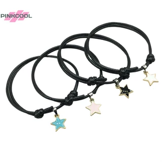 Pinkcool 2 ชิ้น / เซต แฟชั่น คู่รัก สร้อยข้อมือ เชือกสีดํา จี้หัวใจ สร้อยข้อมือ สําหรับผู้หญิง ผู้ชาย คู่รัก สร้อยข้อมือ เครื่องประดับ ของขวัญ ขายดี