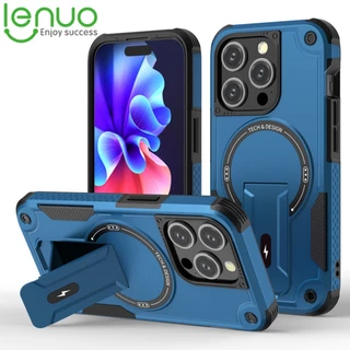 Lenuo เคสโทรศัพท์มือถือ PC TPU แข็ง กันกระแทก พับได้ ตั้งได้ สําหรับiPhone 15 14 13 12 Pro Max 14 15 Plus 5G ไอโฟน magnet Case