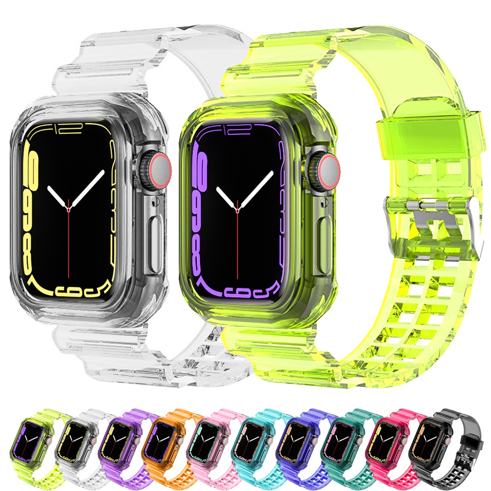 สายนาฬิกาข้อมือซิลิโคนใส สําหรับ Apple Watch 9 8 7 6 SE 5 4 3 iwatch 40 มม. 44 มม. 42 มม. 38 มม. 41 มม. 45 มม.