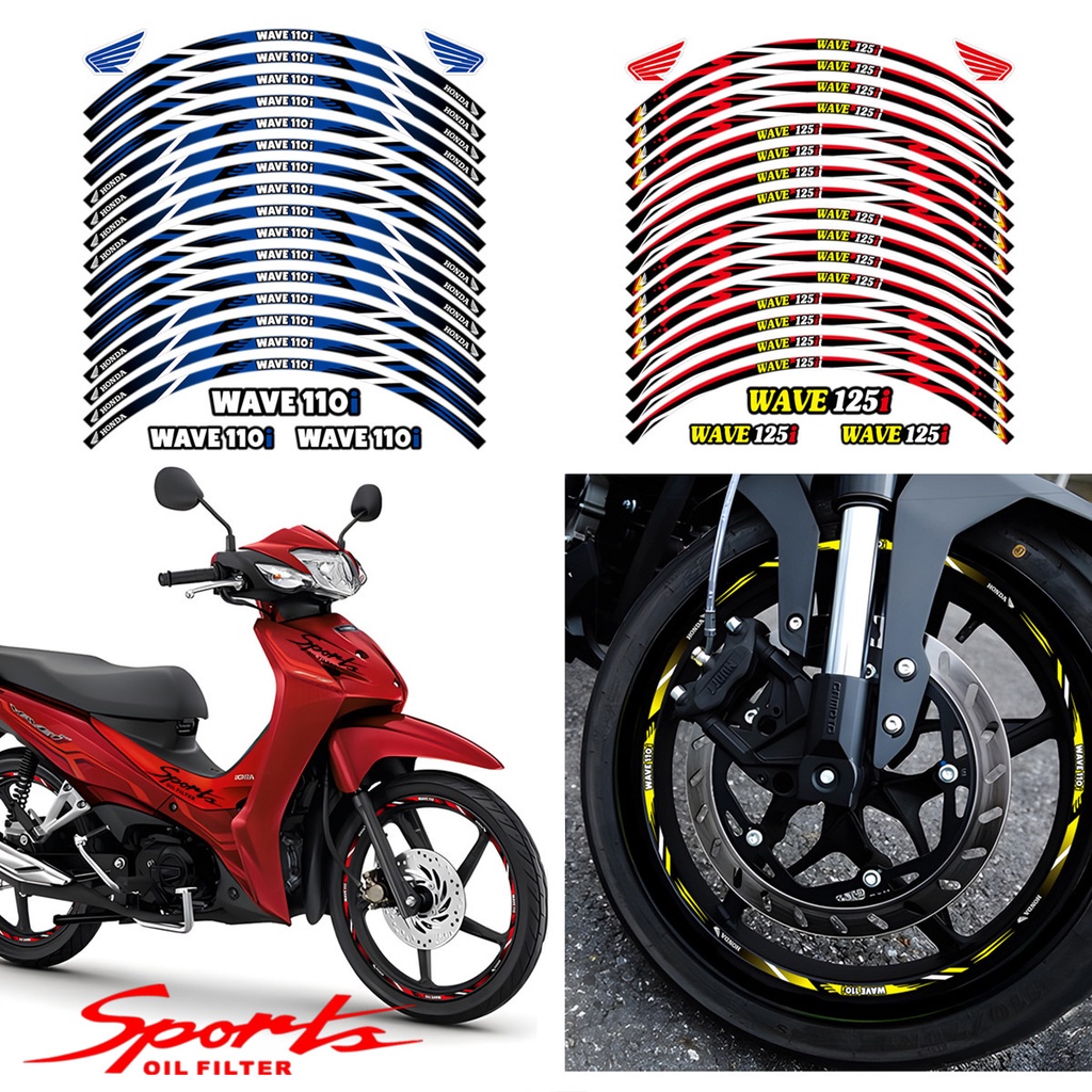 Honda WAVE125 สติกเกอร์เทป กันน้ํา 17 นิ้ว สําหรับตกแต่งขอบล้อรถยนต์ HONDA WAVE 125i WAVE110i WAVE100