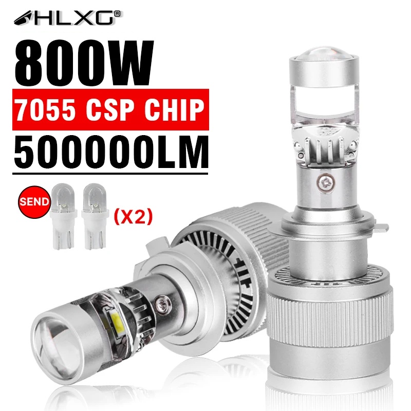 Hlxg 2 ชิ้น H4 H7 H11 LED เลนส์โปรเจคเตอร์ไฟหน้ารถยนต์ 500000LM LED 9005 9006 9002 HB2 12V 800W ปลั๊กแอนด์เพลย์ ขนาดเล็ก