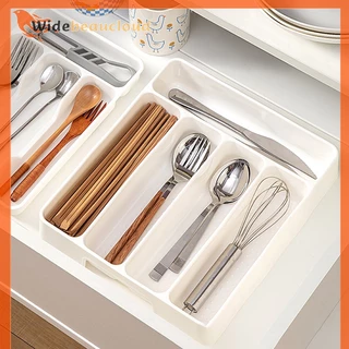 Widebeaucloud 4/5 ช่องช้อนส้อมทุกวันลิ้นชัก Divider ถาดสี่เหลี่ยมผืนผ้าทําความสะอาดง่ายบ้านครัวช้อนส้อมแยกกล่อง