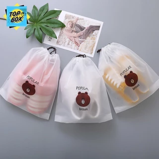 ถุงพลาสติกเก็บเครื่องสำอาง หูรูดใส่ของ ลายหมีบราวน์ (แพ็ค 10 ใบ) PVC