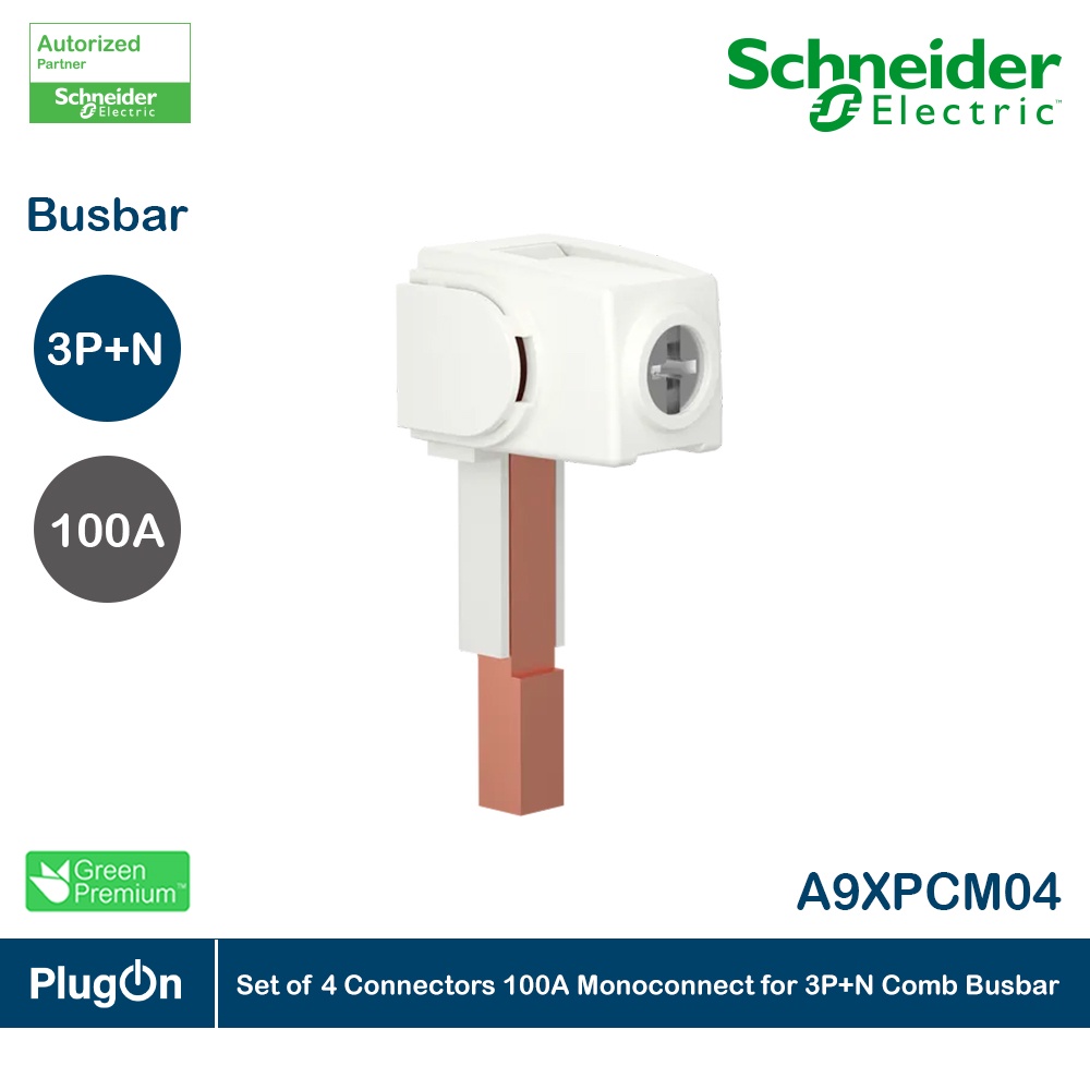 Schneider Set of 4 Connectors 100A Monoconnect for 3P+N Comb Busbar A9XPCM04  PlugOn