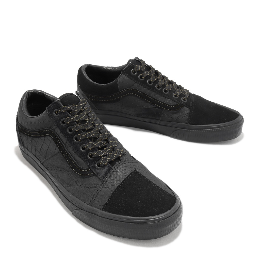 Vans Casual Shoes Old Skool Patchwork All Black Stitching Suede Leather Crocodile Pattern Men Women